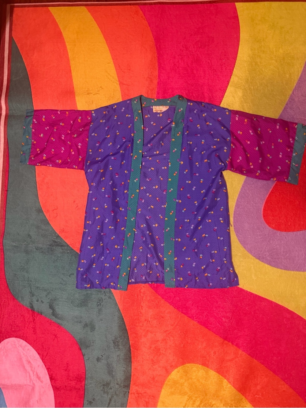 Vintage Purple and Teal Kimono-Style Blouse
